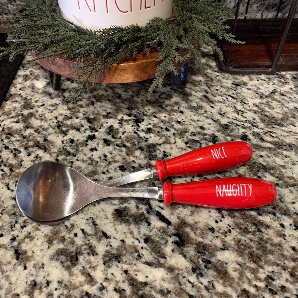 Rae Dunn red NAUGHTY NICE serving spoons
